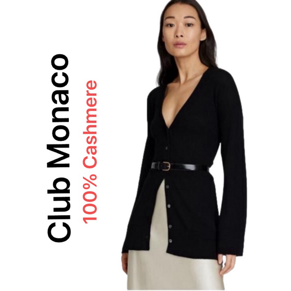 New! Club Monaco 100% Cashmere Cardigan, in Black, size Large - Picture 2 of 9